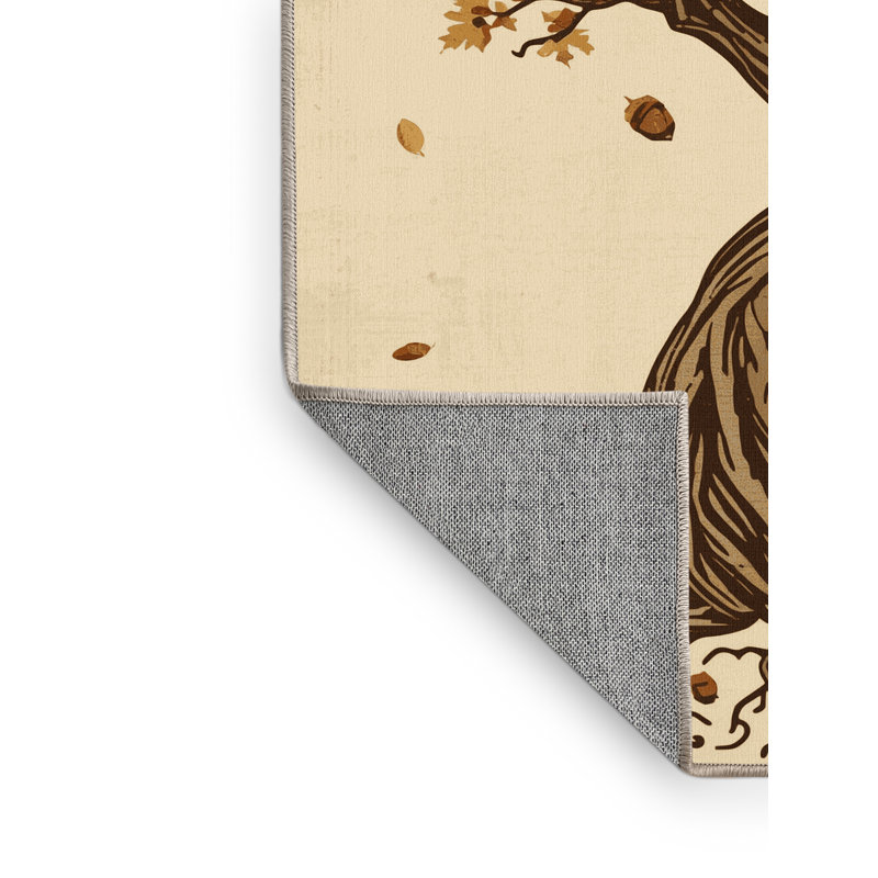 Tapis beige rustique lavable à la machine Ortencia Oak Country, Rond 8 pi