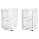 Sterilite Ultra 2 Drawer Filing Storage Cart, Plastic Rolling Organizer, 2 Pack