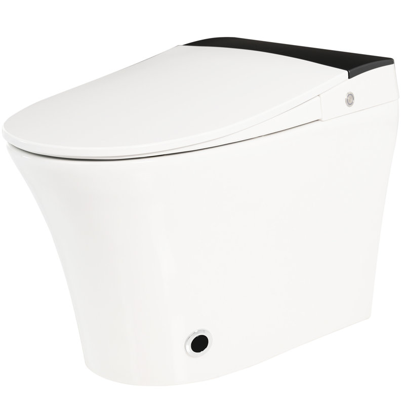 Toilette intelligente avec siège chauffant, chasse d'eau automatique une pièce, sans bidet, capteur de pied bleu nuit, commande à bouton, chasse d'eau caractéristique, couvercle à fermeture en douceur, article de salle de bain blanc