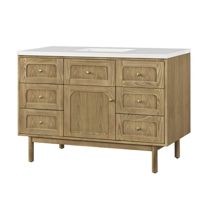 Laurent 48'' W Single Vanity, 8" Widespread, White Zeus, Light Natural Oak