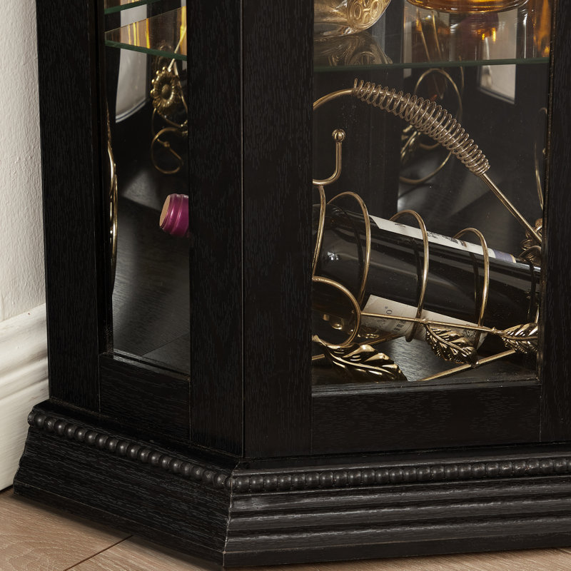 Sophisticated Glass Curio Cabinet With Built - In Led, Mirrored Back, And Adjustable Shelving, Black Elegant 3 Side Vintage Beads, Smooth Doors, Customizable Organization,