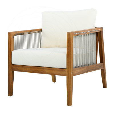 Fauteuil club d'extérieur avec structure en bois d'acacia et dossier en corde