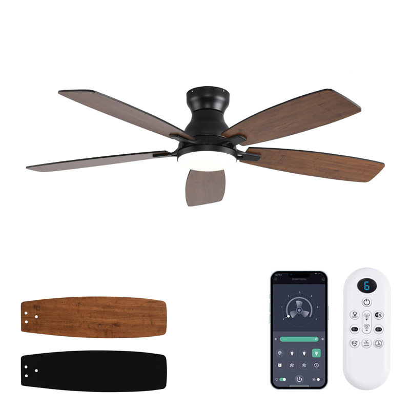 52 Inch Low Profile Ceiling Fan with Light and Remote Control, Brown