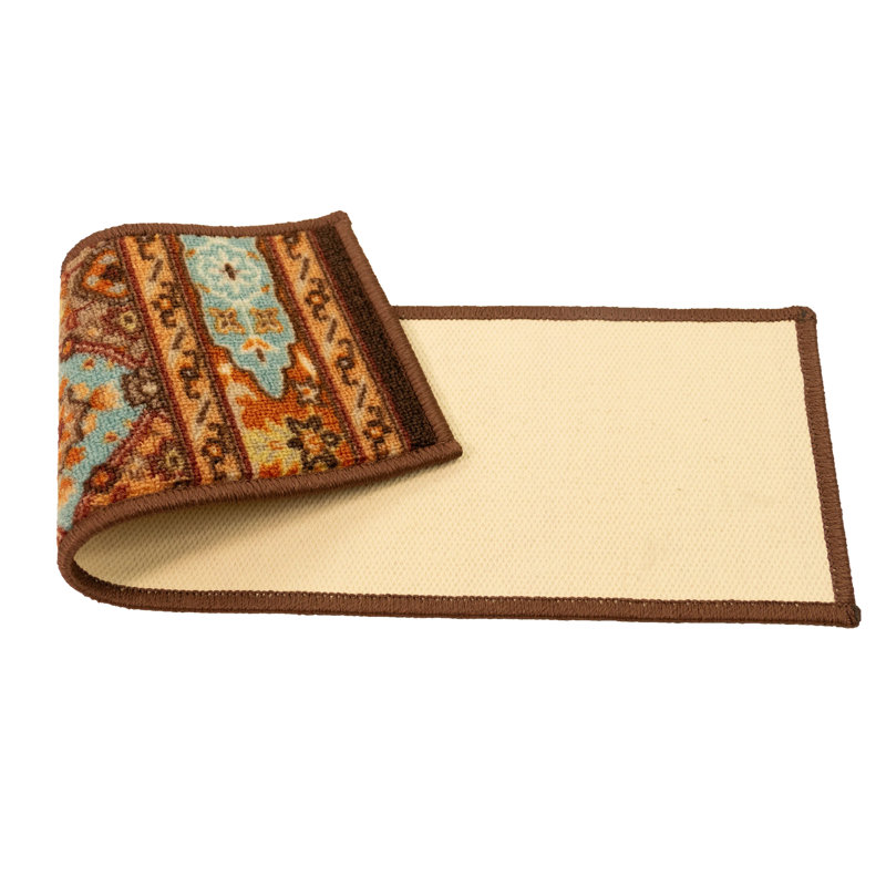 Custom Size by Inches Machine Washable Bakhtiari Design Low Pile Stair Treads, Rectangle 31.5" x 10"