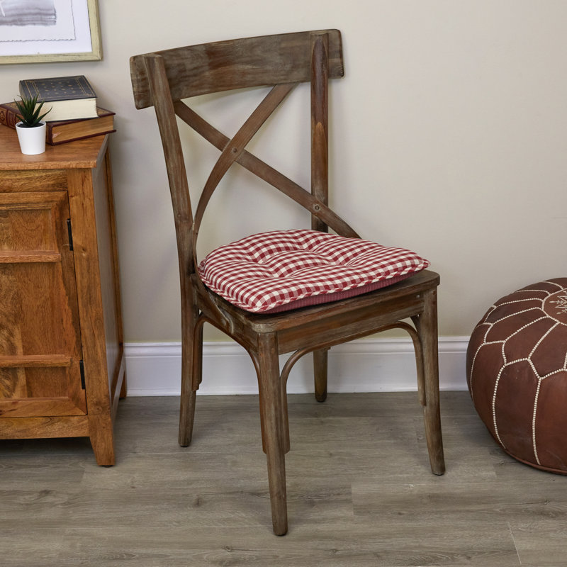 Non-Slip Gingham Dining Room And Kitchen Seat Cushions, 16 X 15 X 2 Inches, Red