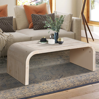 Table basse rétro avec design incurvé, installation sans effort, l 48 po x P 24 po x 18 po, apparence naturelle antique, bois massif +, rangement ouvert pour la table de l'espace principal, assemblage rapide, rangement, maison