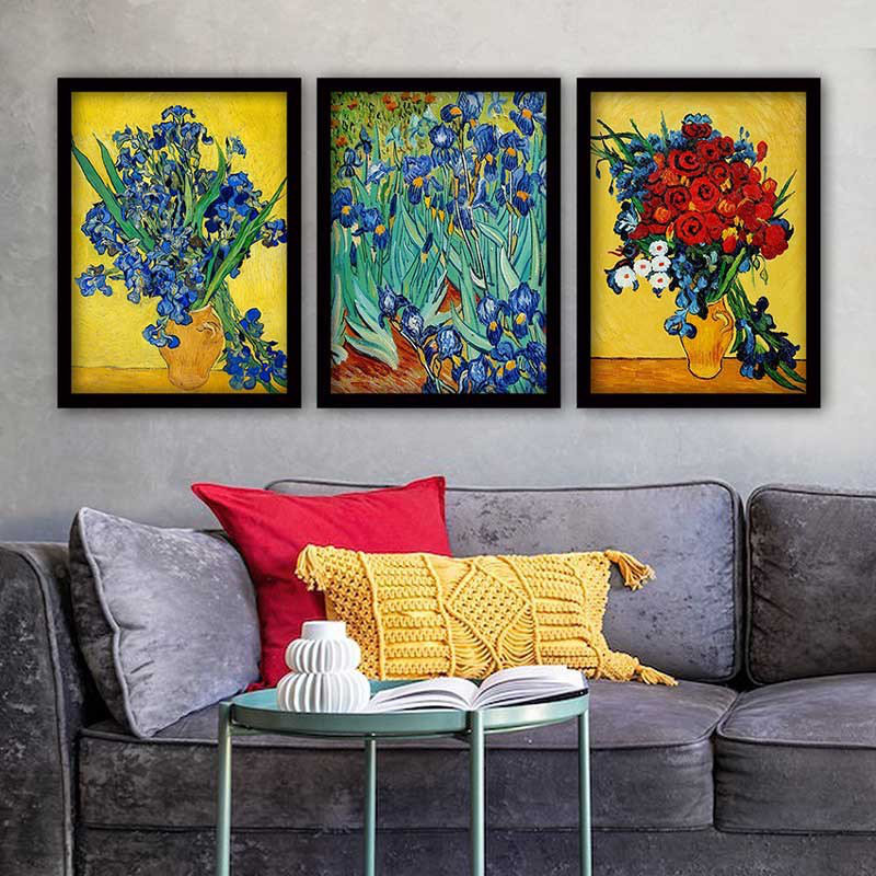 Superbe ensemble de peintures décoratives encadrées (3 pièces) de 21,7 po x 29,5 po chacune | Cadre 100% bois avec polystyrène de 0,8 pouce | Impression numérique UV | Parfait pour la décoration murale de salon, de bureau et de galerie
