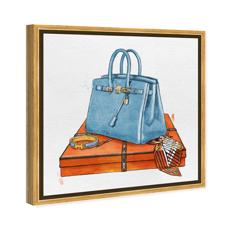" Fashion And Glam My Bag Collection III, Glam Blue ", 40" H x 40" W, Gold Framed