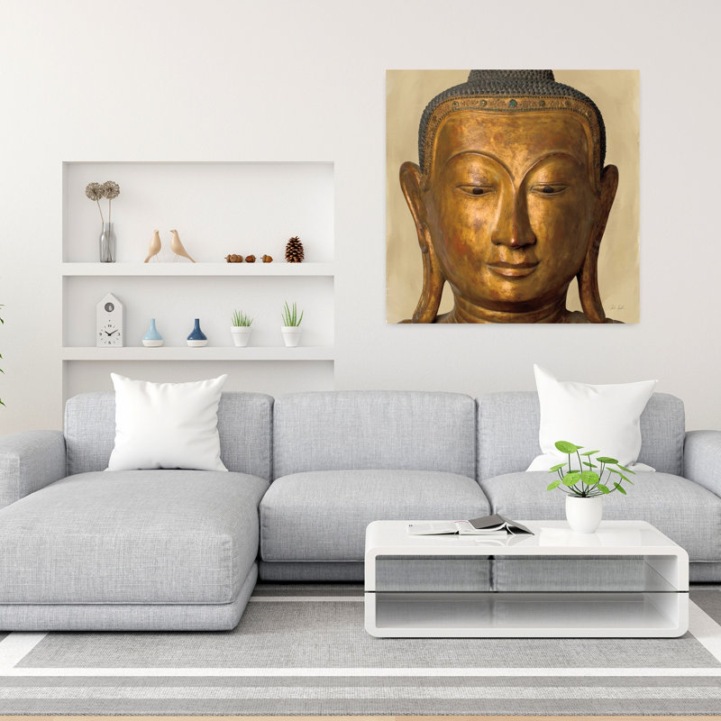 Bouddha doré, art abstrait contemporain, H 36 po x l 36 po