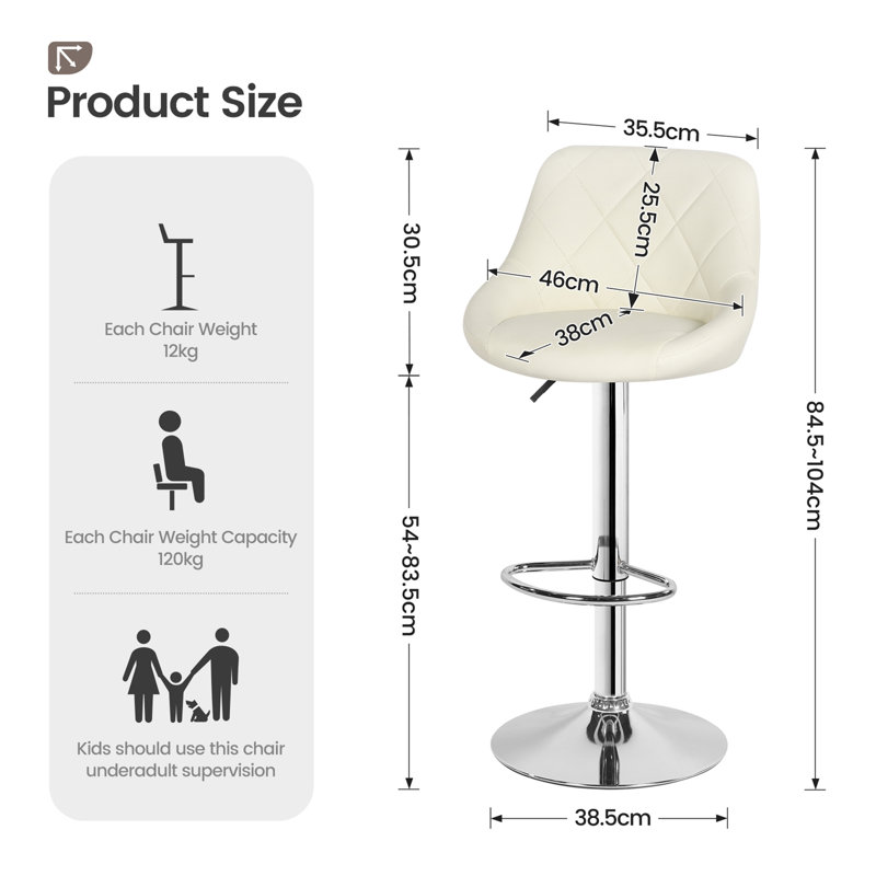 Erric Height Adjustable Swivel Bar Stool Set of 2, Cream