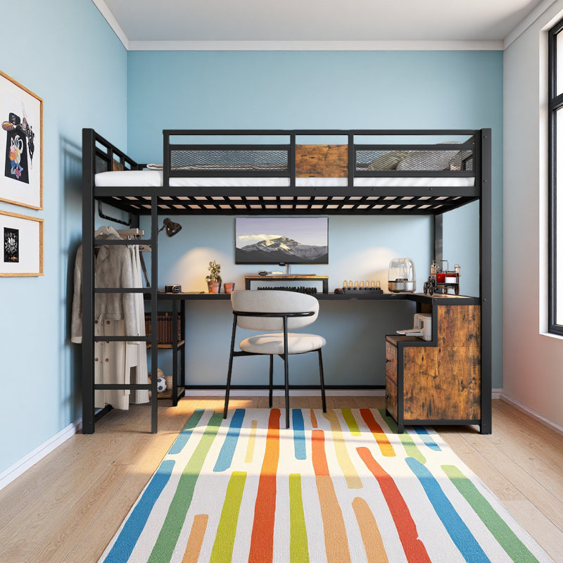 Lit mezzanine simple TG avec bureau et tiroirs de rangement en tissu non tissé