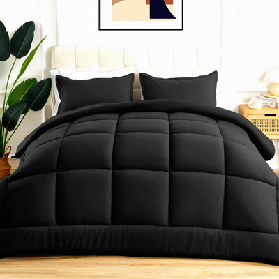 Black Diamond All Season Comforter - Soft Fluffy Breathable Microfiber 200gsm Down Alternative Bedding Duvet Insert with 8 Corner Tabs for Easy Care in Queen Size.