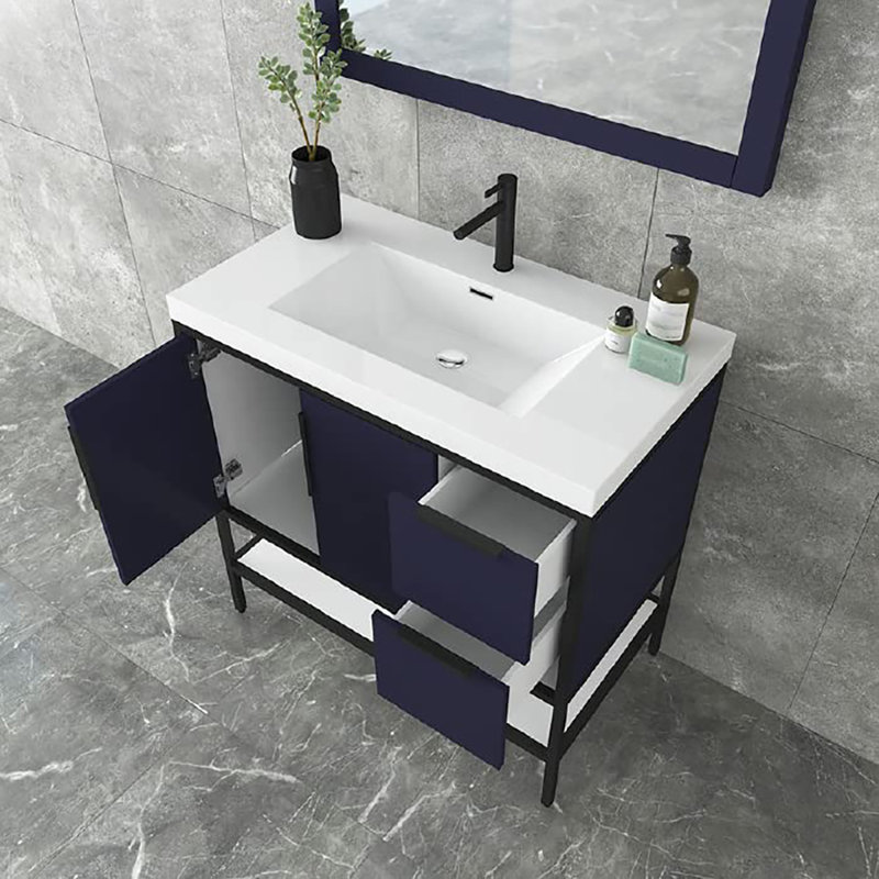 35.69'' Single Bathroom Vanity with Top, Dark Blue