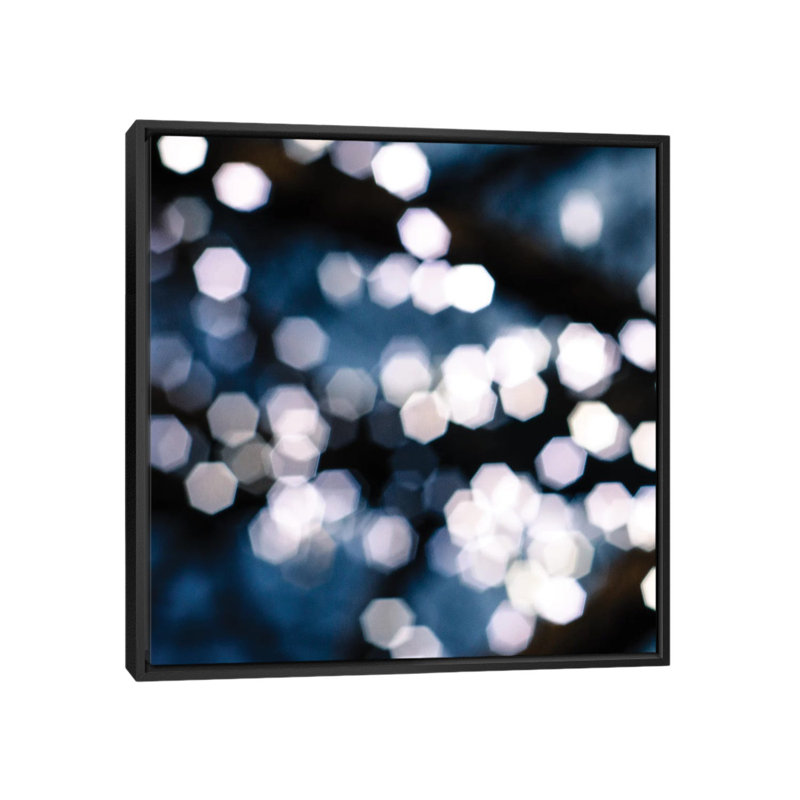« bokeh blue ii », impression sur toile, H 18 po x l 18 po x P 1,5 po, Toile avec cadre noir, Pas de tapis