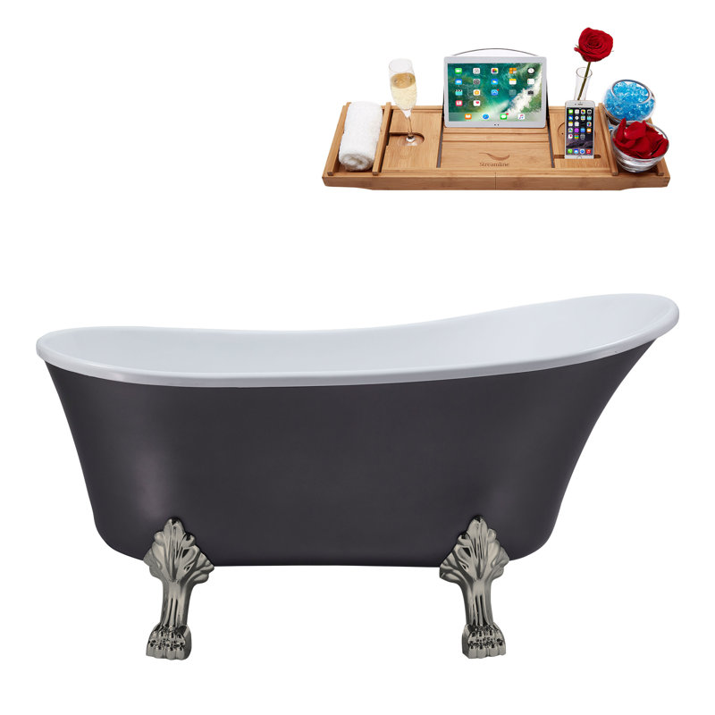 1399.5mm x 680.7mm Freestanding Soaking Acrylic Bathtub, Brushed Nickel, Glossy White