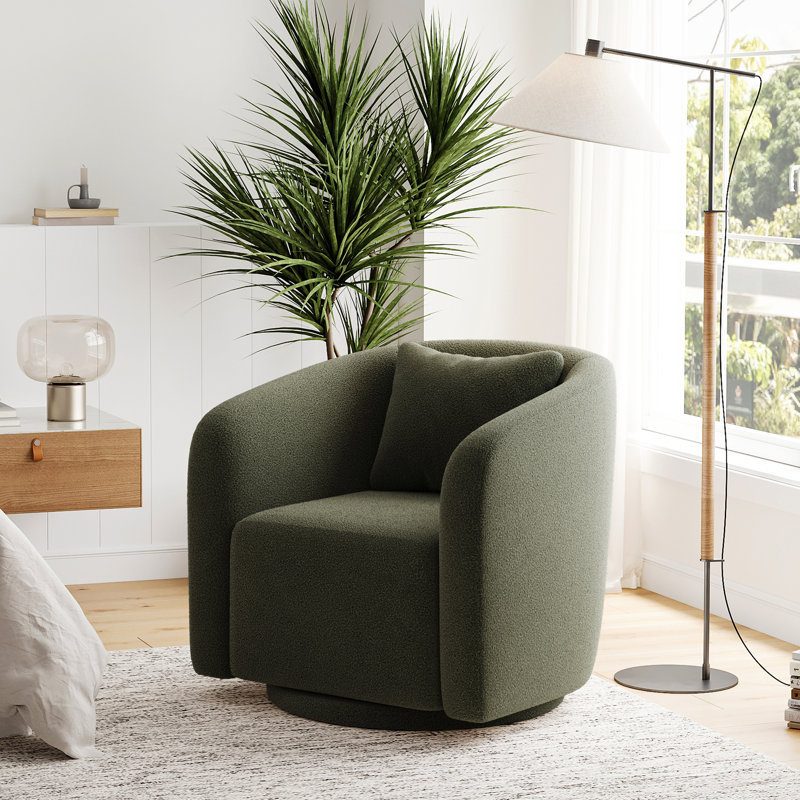 Fauteuil demi-tonneau pivotant Bashar, Vert, H 29,5 po x l 31,1 po x P 31,1 po