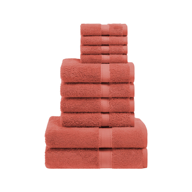 Scotia Egyptian Cotton Bath Towel Set, Coral, 10Pc Towel Set (2Bath, 4Hand, 4Face)