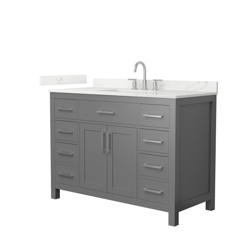 Beckett 48" Freestanding Single Bathroom Vanity with Quartz Top, Dark Gray, Brushed Nickel, Giotto Quartz