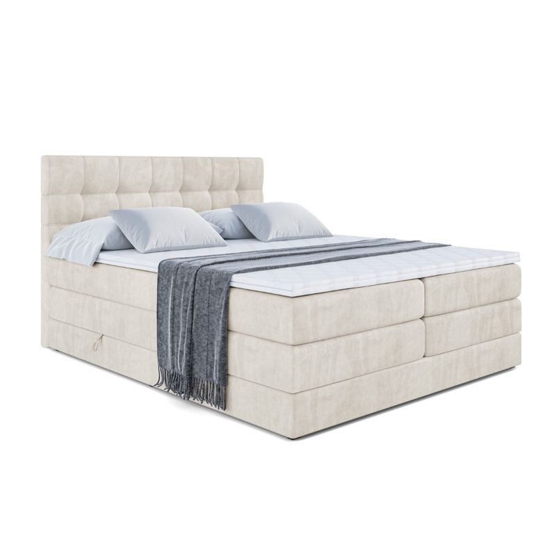 Fobbs Divan Bed with Mattress, 180cm W x 200cm L, Beige