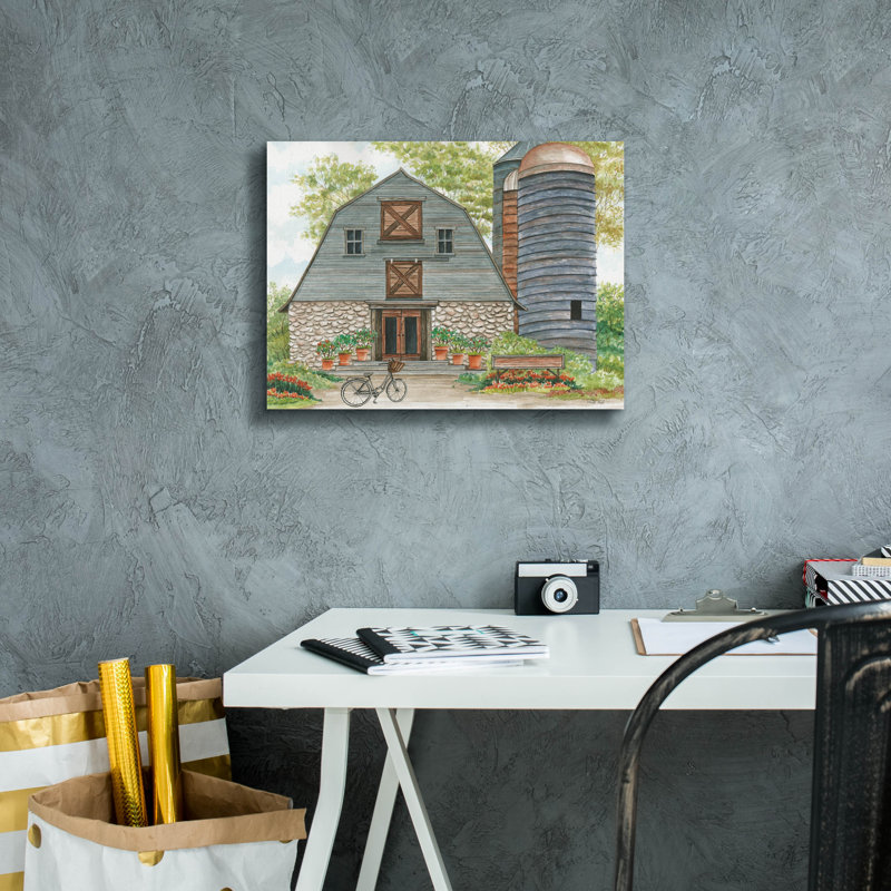 «Bluebird Barn» par Cindy Jacobs, art mural sur toile, H 12 po x l 16 po x P 0,75 po