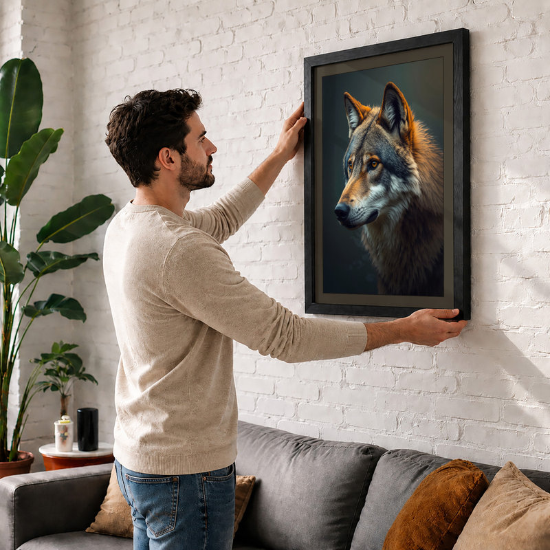 Wolf In Gold Light Rustic - Print, Walnut, A1 - 84.1 x 59.4 cm