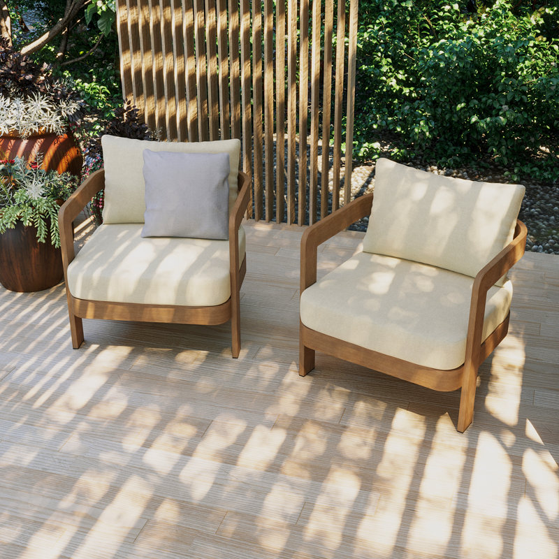 Chaise sans assemblage (ensemble de 2), finition aspect bois: 0% déforestation, âme 100% bois, ensemble de chaises d'extérieur en aluminium, fauteuil club d'extérieur pour 2 personnes, chaises en placage de grain de bois pour patio