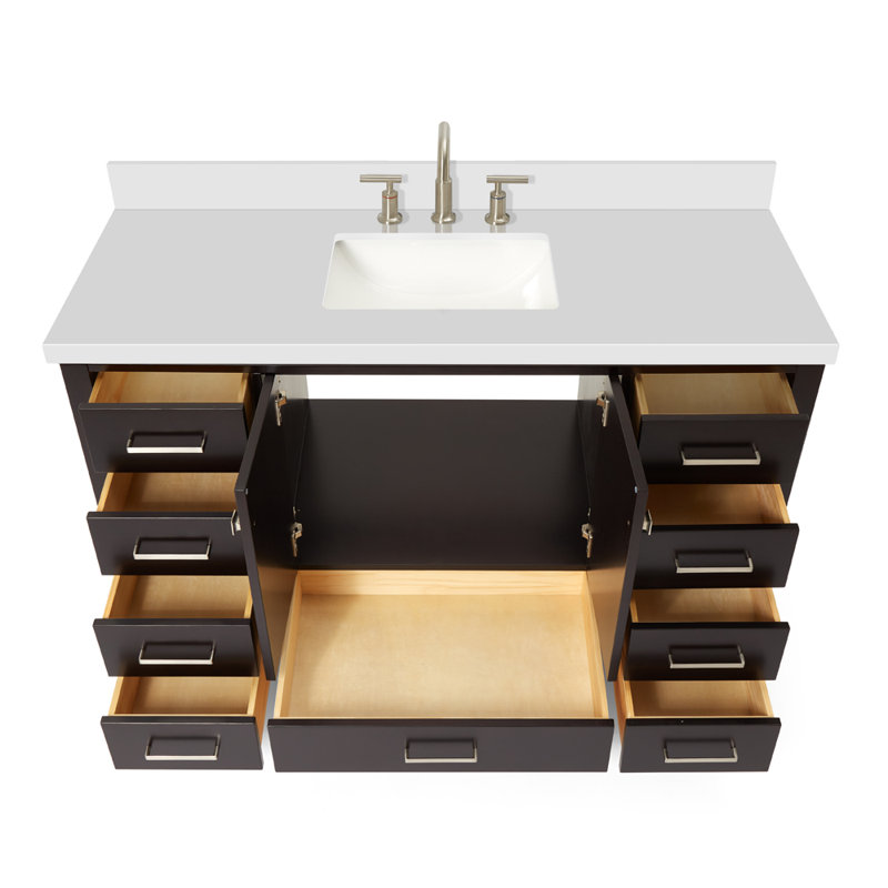 Ensemble de meuble-lavabo simple 55 po Cambridge, Espresso / nickel brossé, Rectangle 