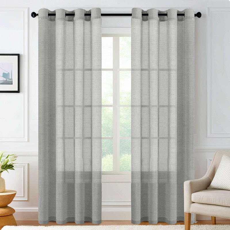 Linen Blended Textured Semi-Sheer Grommet Curtains - 37"/52" Widths Semi-Private & Light-Filtering Linen-Style Panels for Bedroom 