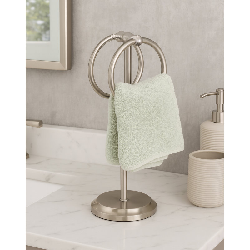 Porte-serviettes en acier inoxydable brossé à double anneau avec base lourde, Nickel brossé