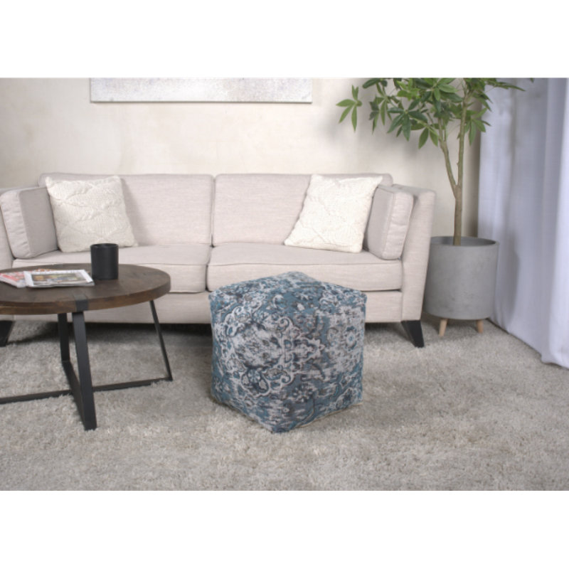 Anita Square Pouf, Blue Floral