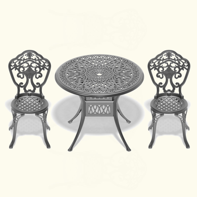 Set Of All-Weather Cast Aluminum Dining Furniture Set With Black Frame, 2