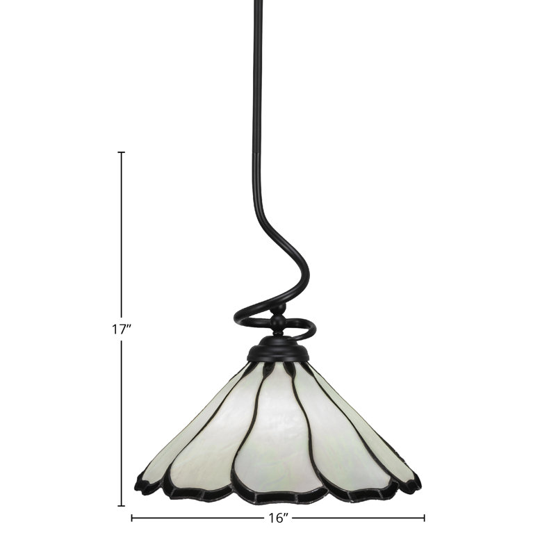 Capri Stem Hung Pendant Shown In Matte Black Finish With 16" Pearl & Black Flair Art Glass
