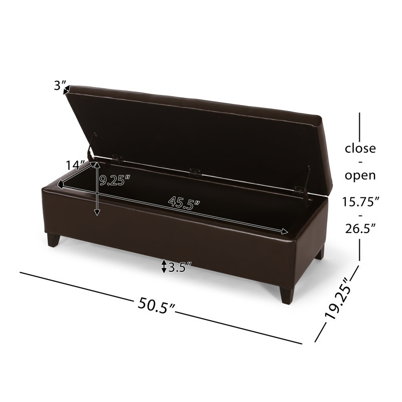 Faux Leather Upholstered Storage Bench, Dark Brown