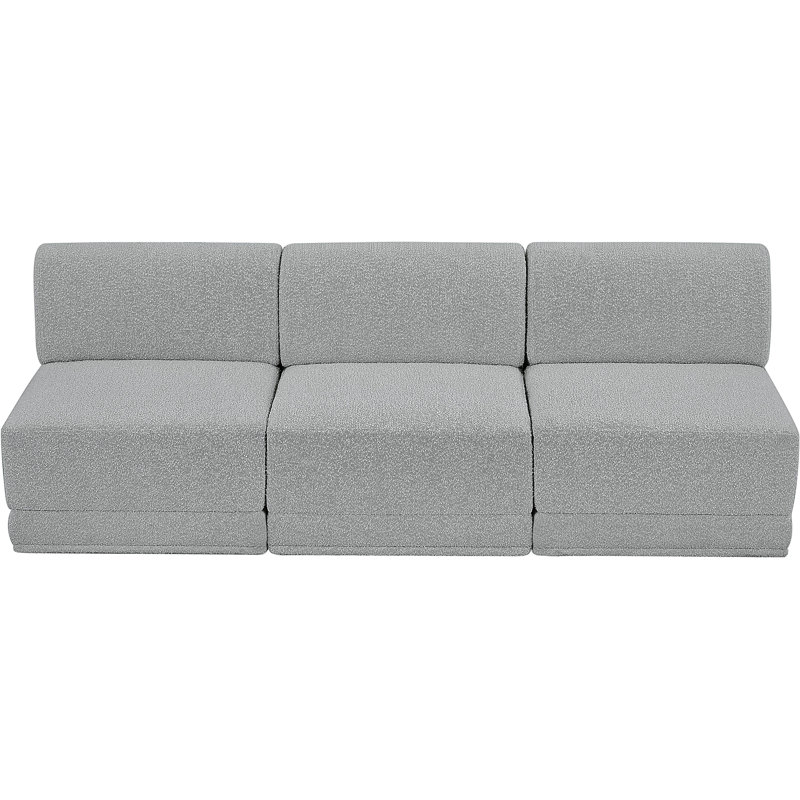 Ollie 90" Upholstered Sofa, Grey Boucle Fabric