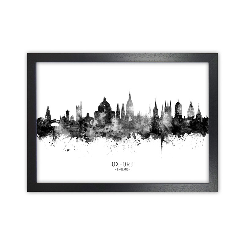 Oxford England Skyline Black White City Name by Michael Tompsett - Print, Black Framed, 46cm H x 63cm W x 3cm D