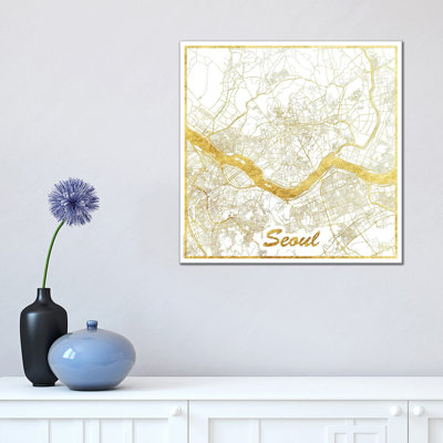 Seoul Gold Leaf Urban Blueprint Map by Hubert Roguski - Wrapped Canvas Print