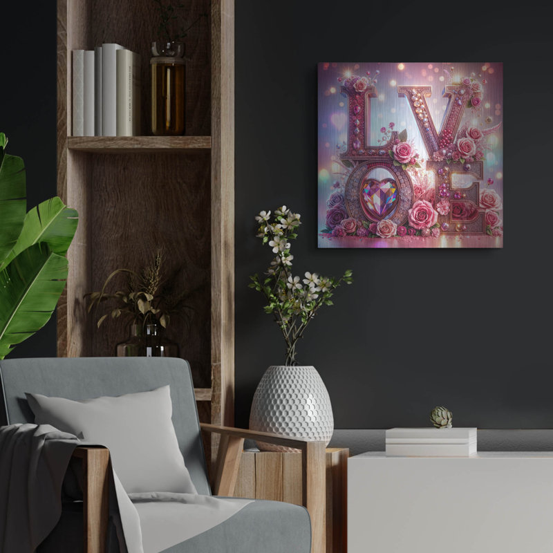  «Love In Pink» par Rey Klimt, art mural en métal, 24 po x 24 po, H 24 po x l 24 po