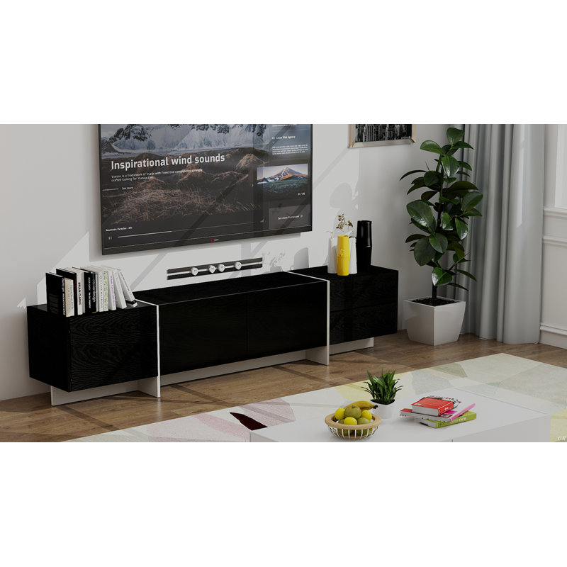 TV Console With Storage Cabinets, Remote Control, APP Control LED TV Stand, Full RGB Colour Selection, 31 Modes Changing Lights Modern Entertainment Centre