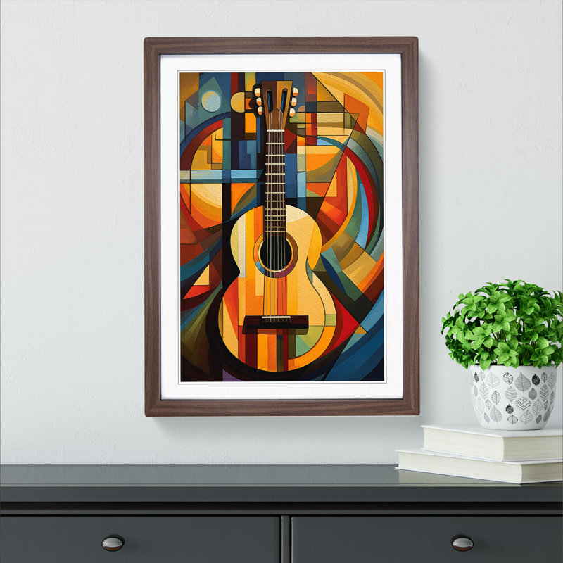 Acoustic Guitar Orphism No.2 - Framed Print, Walnut, 46cm H x 34cm W x 2cm D