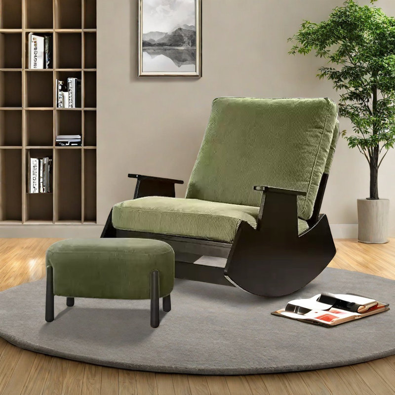 Chaise berçante en bois d'hévéa de haute qualité, Noir/vert