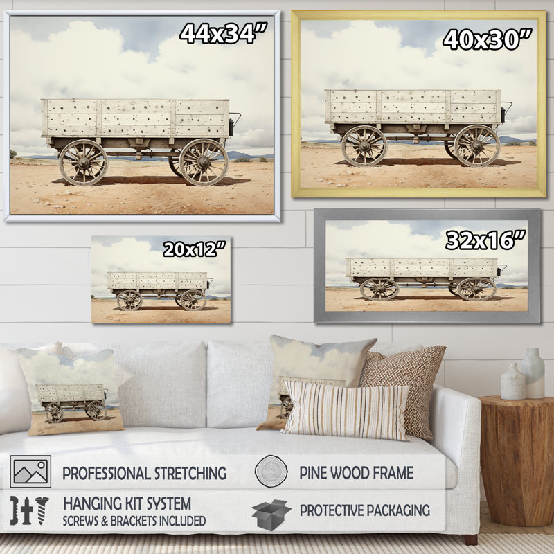 Minimalist Utility Western Carriage Cart I - Old American Cart Wall Decor, Cadre flottant doré, H 24 po x l 32 po x P 1 po