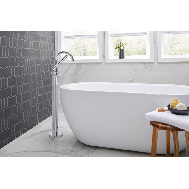 Ensemble de garniture de robinet de baignoire autoportante à fixation au sol contemporaine à 1 poignée avec douchette à main 1,75 GPM Showerstick