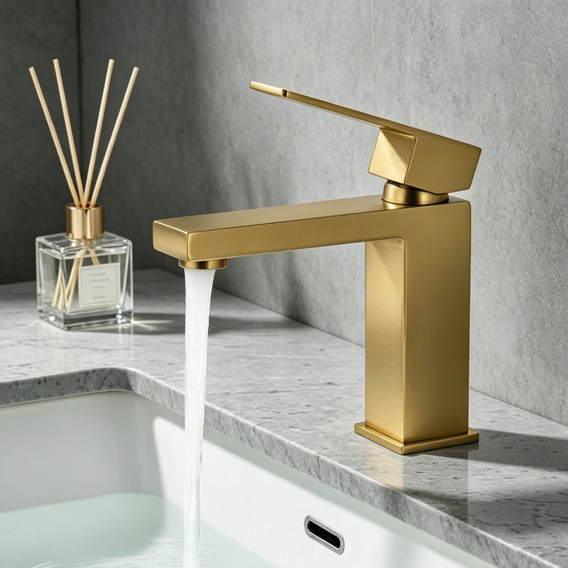 Robinet de salle de bain à poignée simple - acier inoxydable - T20, or brossé, Or brossé