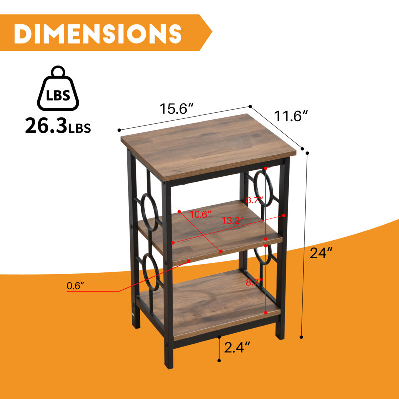 3-Tier Nightstand (Set of 2) – Available in Black, Gold, and White Finishes, BLACK