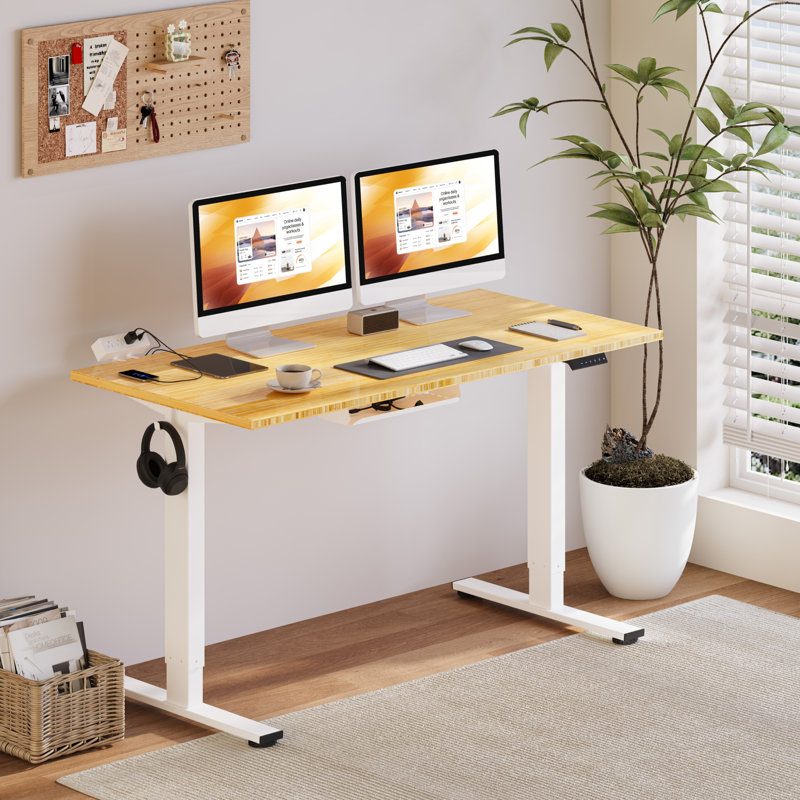Bureau debout à hauteur ajustable Eric, bureau 100% bambou, H 45,7 po x l 55 po x P 28 po, Blanc