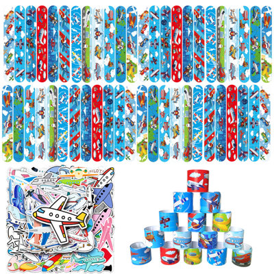 Airplane Party Supplies - 40pcs Airplane Slap Bracelets + 50pcs Airplane Birthday Stickers