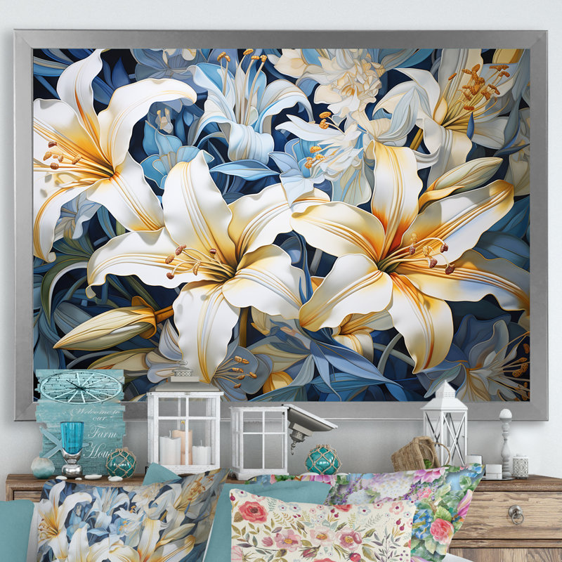 Pure Lily Beauty Whispers sur toile, Cadre simple argenté, H 34 po x l 44 po x P 1,5 po