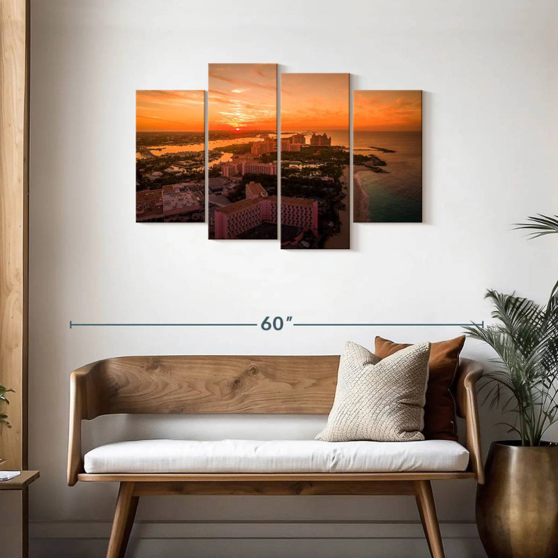 Bahamas, complexes hôteliers au coucher du soleil, H 27 po x l 43 po