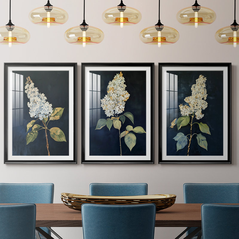 FLORAL Series CLxxv - impression encadrée sur mesure de qualité supérieure - 3 pièces, Noir, H 21 po x l 30 po