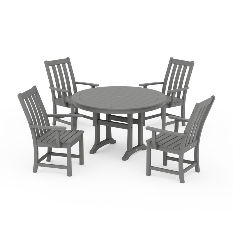POLYWOOD Vineyard 5-Piece Round Dining Set with Trestle Legs, Slate Gray